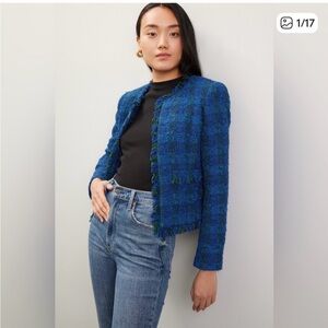 L'AGENCE Blue and Green Checkered Blazer